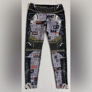 Reebok Speedwick Lux Bold Baroque Print Leggings •Large •Cassette Tape Music